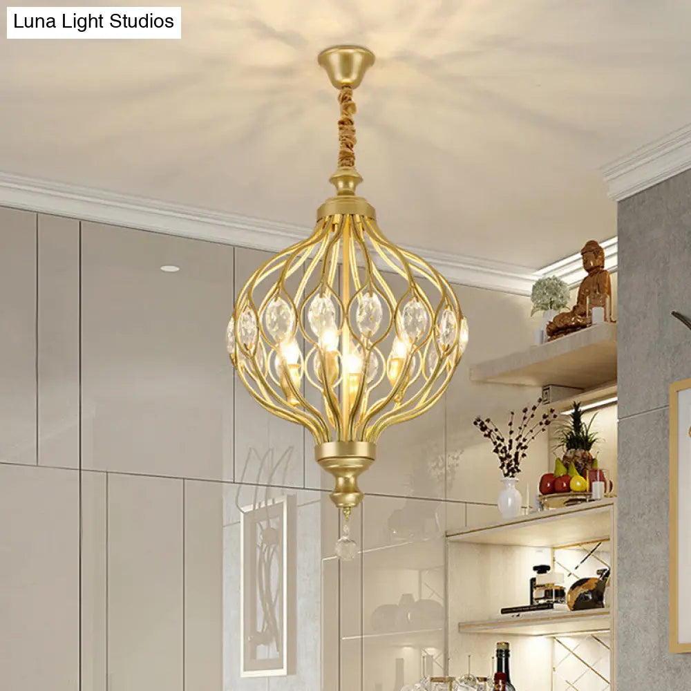 Lámpara de araña tipo farol contemporánea negra y dorada con kit de lámpara colgante con incrustaciones de cristal - 4/6 luces