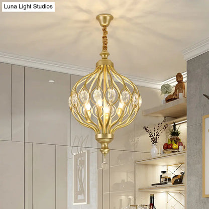 Lámpara de araña tipo farol contemporánea negra y dorada con kit de lámpara colgante con incrustaciones de cristal - 4/6 luces