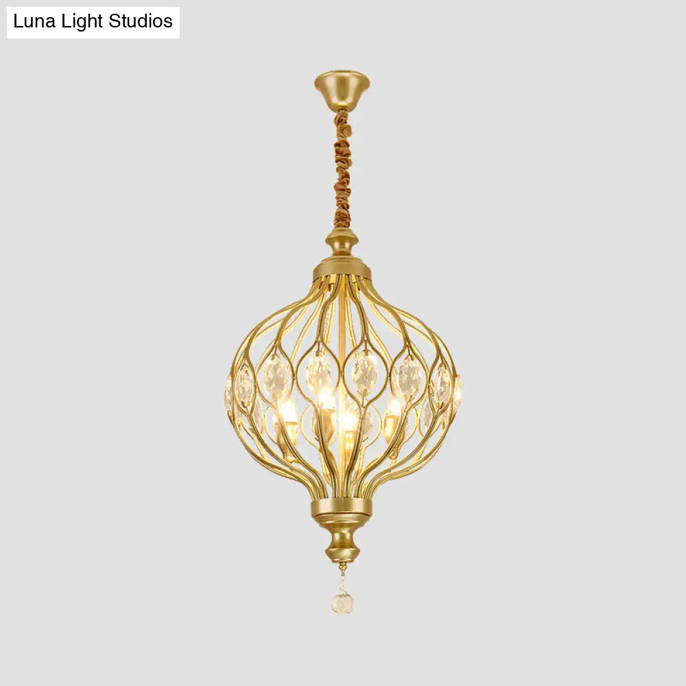 Lámpara de araña tipo farol contemporánea negra y dorada con kit de lámpara colgante con incrustaciones de cristal - 4/6 luces