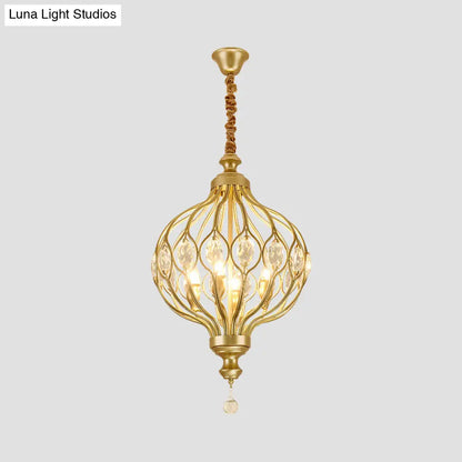 Lámpara de araña tipo farol contemporánea negra y dorada con kit de lámpara colgante con incrustaciones de cristal - 4/6 luces