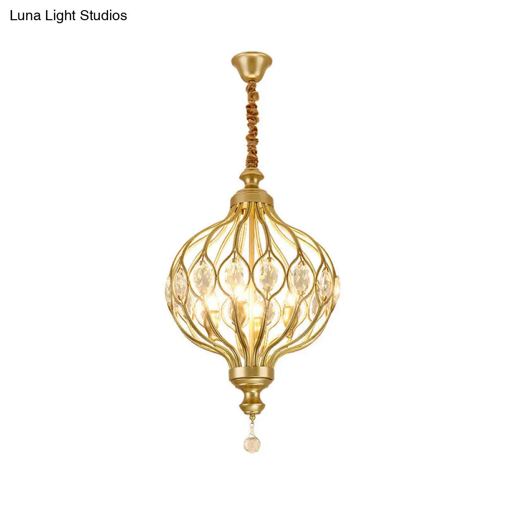 Lámpara de araña tipo farol contemporánea negra y dorada con kit de lámpara colgante con incrustaciones de cristal - 4/6 luces