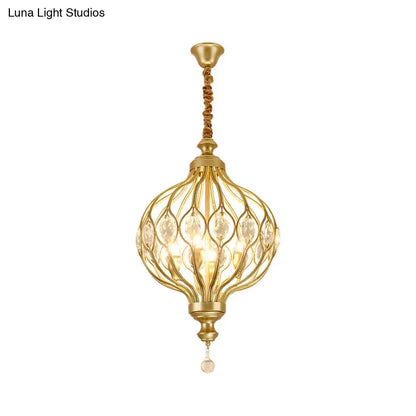 Lámpara de araña tipo farol contemporánea negra y dorada con kit de lámpara colgante con incrustaciones de cristal - 4/6 luces