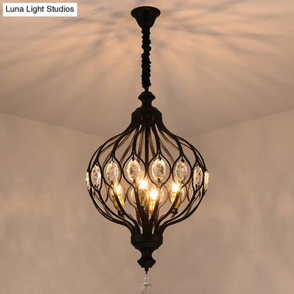 Lámpara de araña tipo farol contemporánea negra y dorada con kit de lámpara colgante con incrustaciones de cristal - 4/6 luces