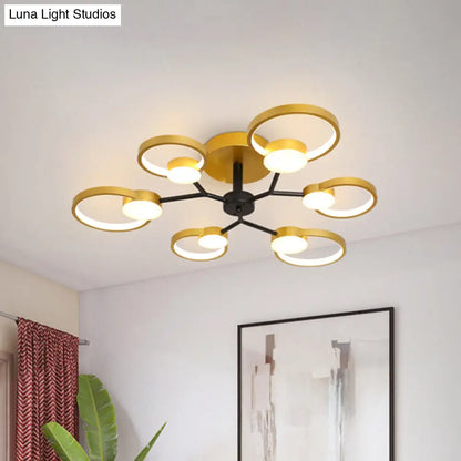 DecorBites™ DecorBites™ Contemporary Black/Gold LED Ceiling Light Fixture - Blossom Semi Flush Mount Lamp for Living Room