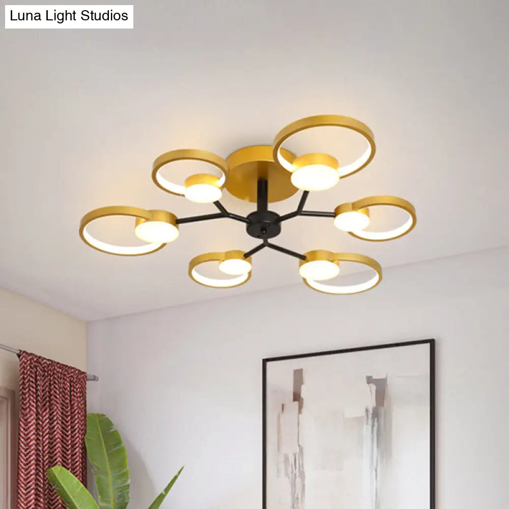 DecorBites™ DecorBites™ Contemporary Black/Gold LED Ceiling Light Fixture - Blossom Semi Flush Mount Lamp for Living Room