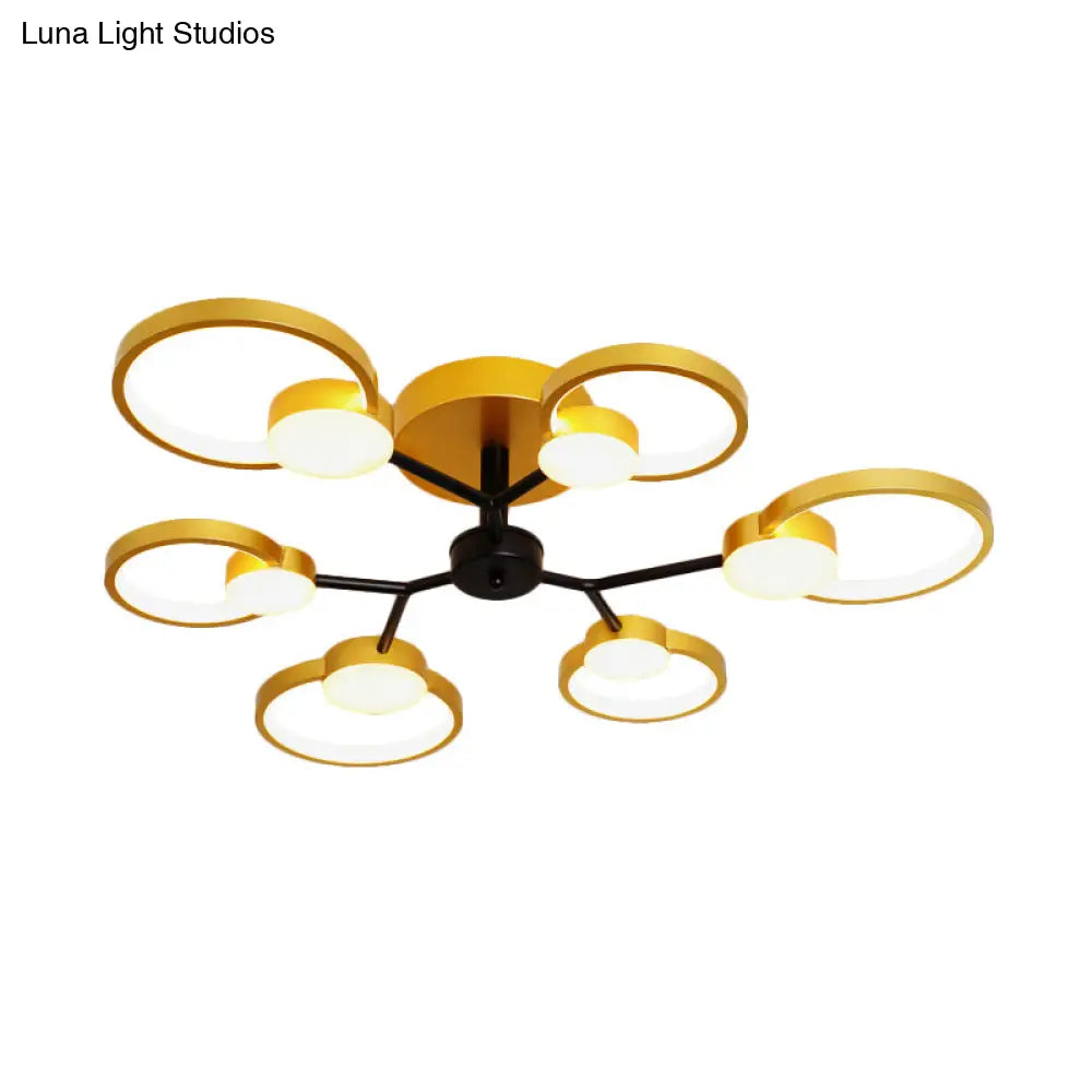 DecorBites™ DecorBites™ Contemporary Black/Gold LED Ceiling Light Fixture - Blossom Semi Flush Mount Lamp for Living Room