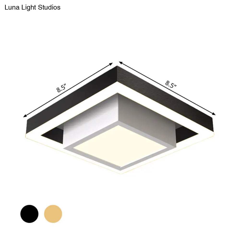 DecorBites™ DecorBites™ Contemporary Black/Gold LED Flush Mount Ceiling Lamp - Aluminum, 2-Tier Square Design, Warm/White Lighting for Corridor