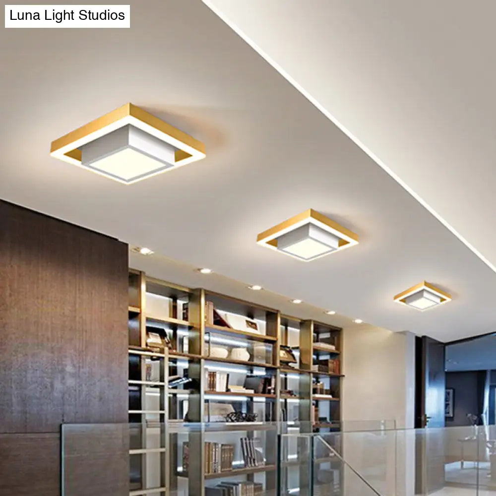 DecorBites™ DecorBites™ Contemporary Black/Gold LED Flush Mount Ceiling Lamp - Aluminum, 2-Tier Square Design, Warm/White Lighting for Corridor