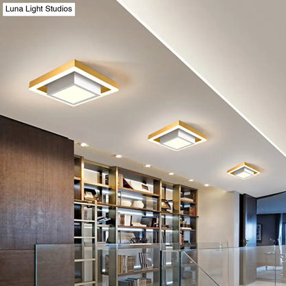 DecorBites™ DecorBites™ Contemporary Black/Gold LED Flush Mount Ceiling Lamp - Aluminum, 2-Tier Square Design, Warm/White Lighting for Corridor