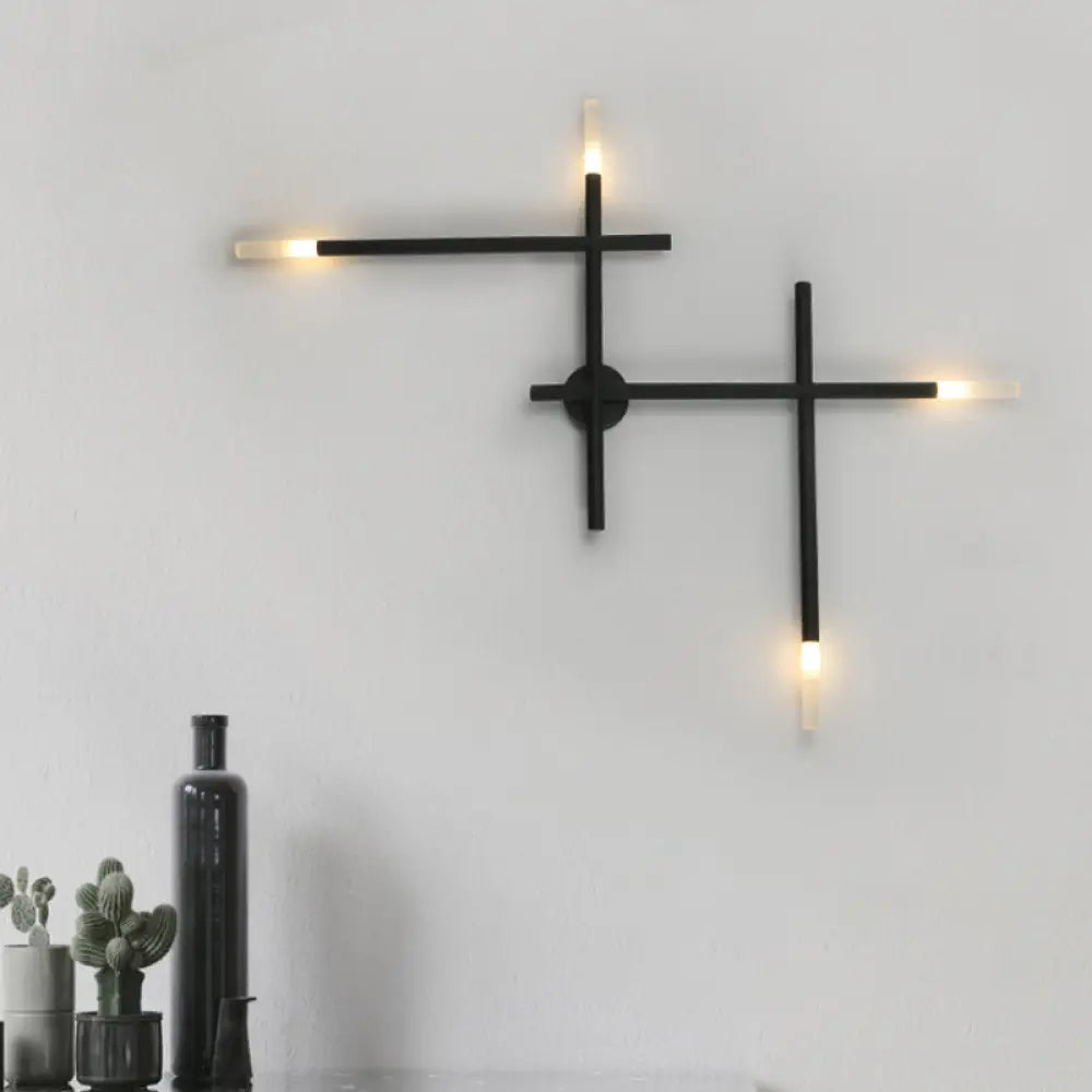 Aplique de pared DecorBites™ contemporáneo negro/dorado metálico con líneas cruzadas LED
