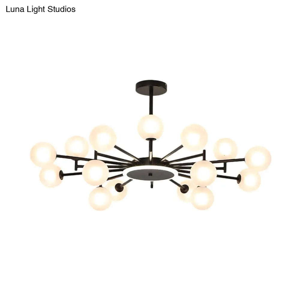 Lámpara de araña contemporánea negra y dorada con diseño de estrella - Lámpara colgante de cristal opalino esmerilado/transparente para sala de estar