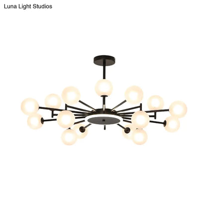 Lámpara de araña contemporánea negra y dorada con diseño de estrella - Lámpara colgante de cristal opalino esmerilado/transparente para sala de estar