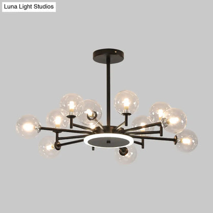 Lámpara de araña contemporánea negra y dorada con diseño de estrella - Lámpara colgante de cristal opalino esmerilado/transparente para sala de estar