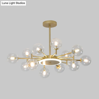 Lámpara de araña contemporánea negra y dorada con diseño de estrella - Lámpara colgante de cristal opalino esmerilado/transparente para sala de estar