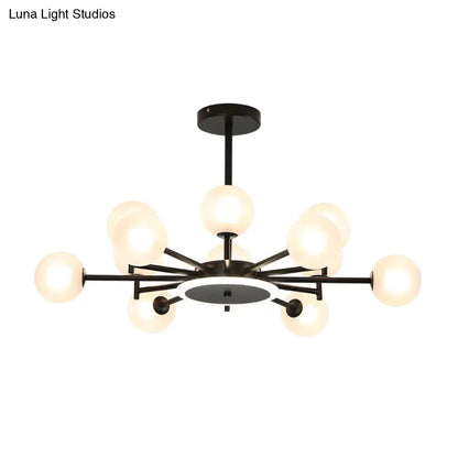 Lámpara de araña contemporánea negra y dorada con diseño de estrella - Lámpara colgante de cristal opalino esmerilado/transparente para sala de estar