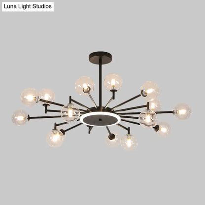 Lámpara de araña contemporánea negra y dorada con diseño de estrella - Lámpara colgante de cristal opalino esmerilado/transparente para sala de estar