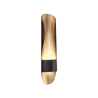 Contemporary black and gold twisted led wall sconce with sleek curved design in polished gold and matte black finishes