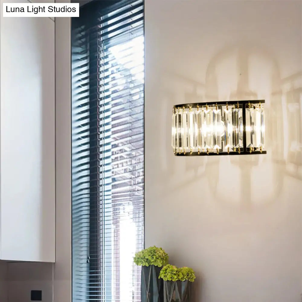 Lámpara de pared DecorBites™ contemporánea en negro y dorado: Aplique de pared semicilíndrico de cristal transparente con 1 luz