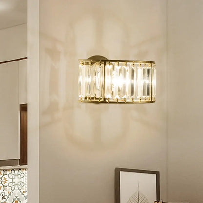 Lámpara de pared DecorBites™ contemporánea en negro y dorado: Aplique de pared semicilíndrico de cristal transparente con 1 luz