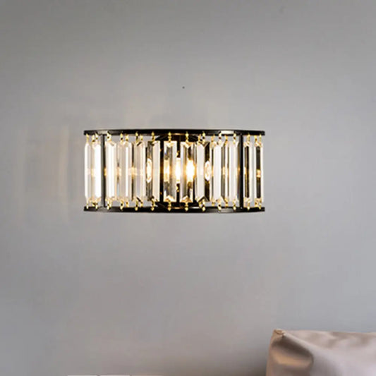 Lámpara de pared DecorBites™ contemporánea en negro y dorado: Aplique de pared semicilíndrico de cristal transparente con 1 luz