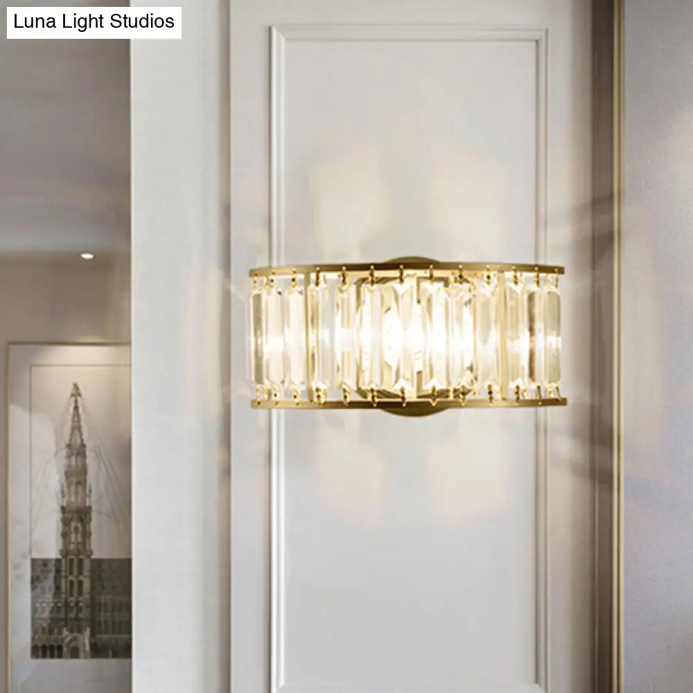 Lámpara de pared DecorBites™ contemporánea en negro y dorado: Aplique de pared semicilíndrico de cristal transparente con 1 luz