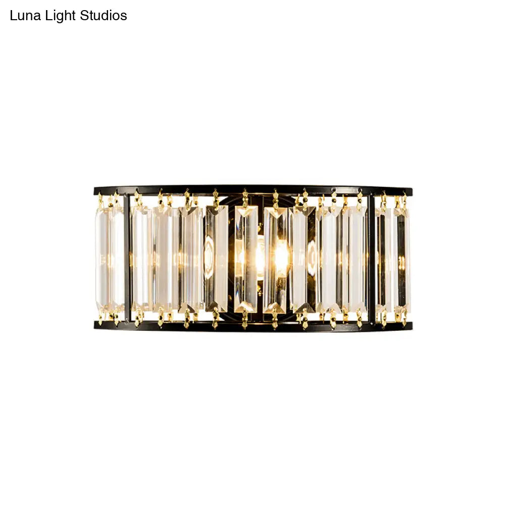 Lámpara de pared DecorBites™ contemporánea en negro y dorado: Aplique de pared semicilíndrico de cristal transparente con 1 luz