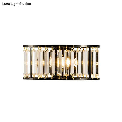 Lámpara de pared DecorBites™ contemporánea en negro y dorado: Aplique de pared semicilíndrico de cristal transparente con 1 luz