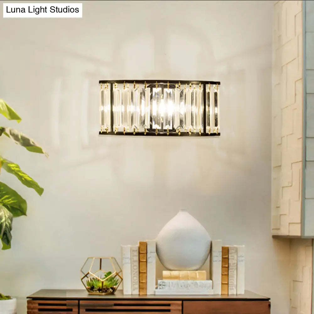 Lámpara de pared DecorBites™ contemporánea en negro y dorado: Aplique de pared semicilíndrico de cristal transparente con 1 luz