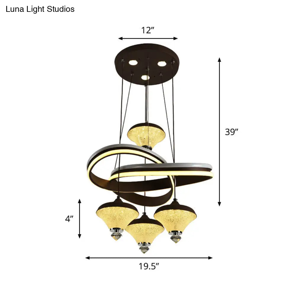 Contemporary Black Gyroscope Pendant with Multi-Light Acrylic LED Suspension and Twisted Shelf