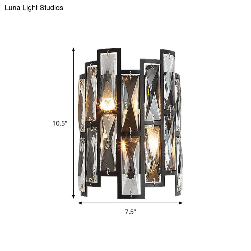 Aplique de pared DecorBites™ contemporáneo de medio cilindro negro con bloques de cristal transparente - 2 luces