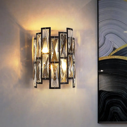 Aplique de pared DecorBites™ contemporáneo de medio cilindro negro con bloques de cristal transparente - 2 luces