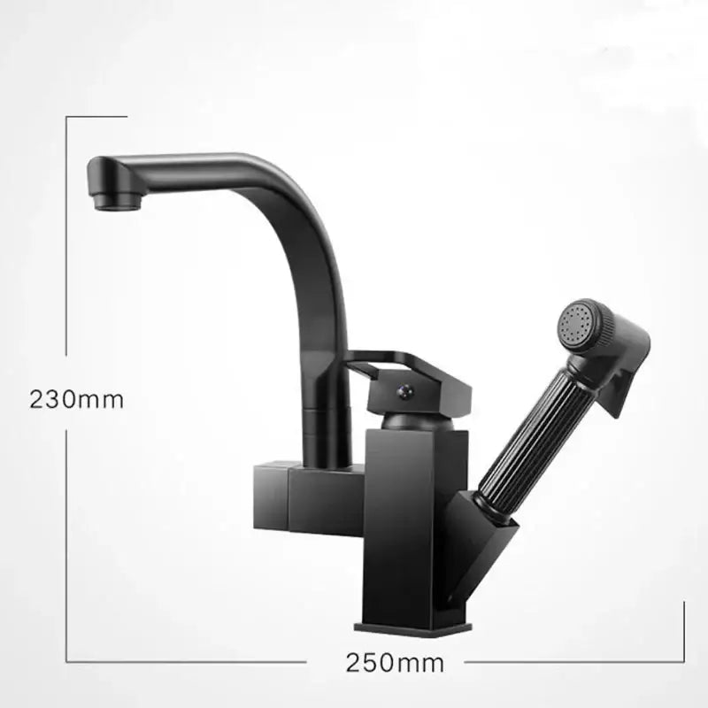 Contemporary black kitchen faucet with single handle matte finish and pull out spray nozzle for modern kitchens