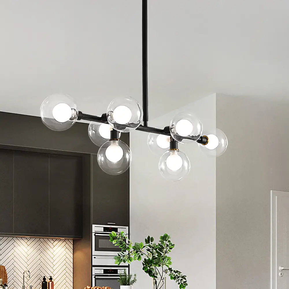 Lámpara de isla de cocina contemporánea DecorBites™ negra: elegante kit de luz colgante de 8 luces con pantalla de cristal transparente