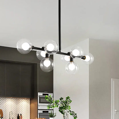 Lámpara de isla de cocina contemporánea DecorBites™ negra: elegante kit de luz colgante de 8 luces con pantalla de cristal transparente