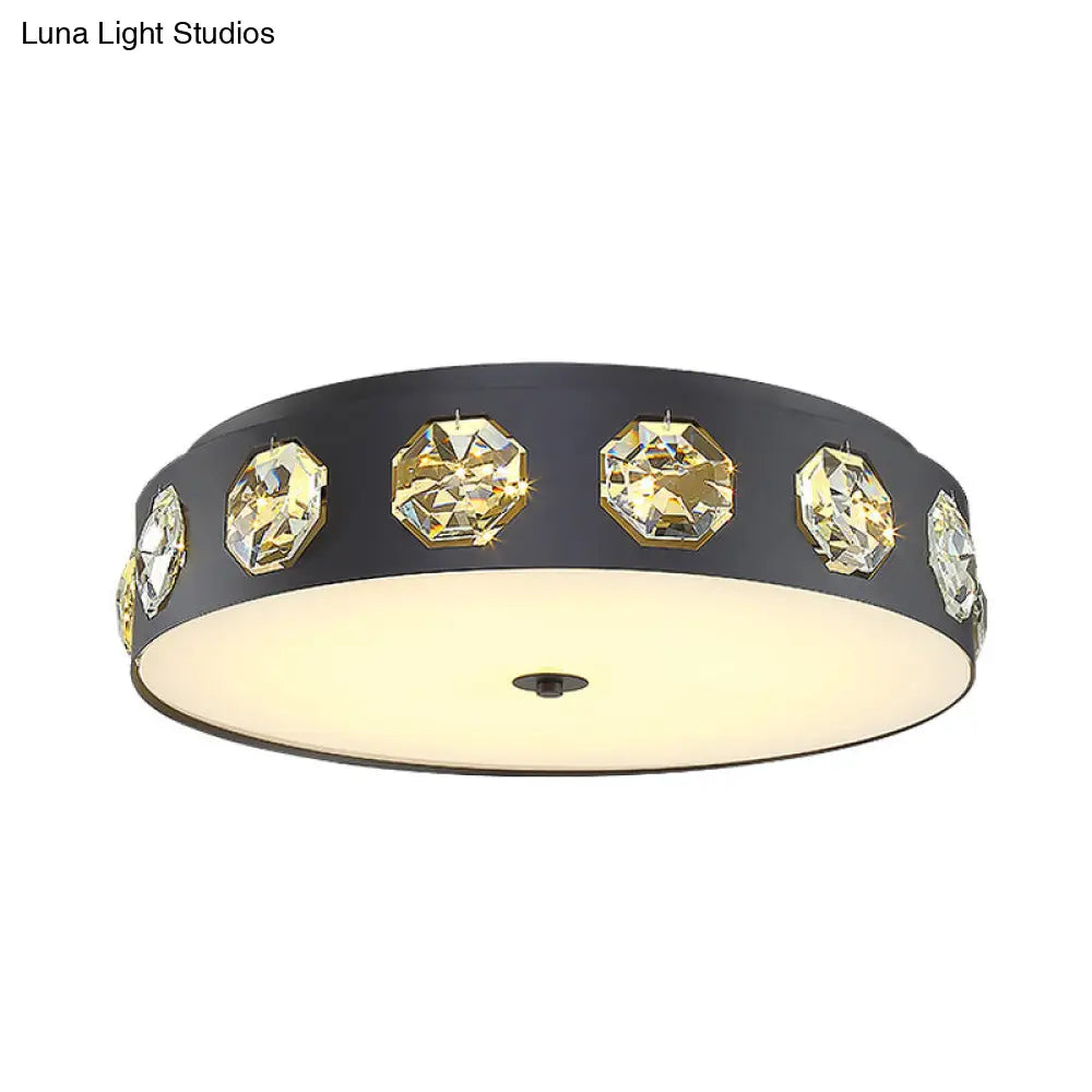 DecorBites™ DecorBites™ Contemporary Black LED Flush Mount Ceiling Light Fixture with Crystal Drum Insert