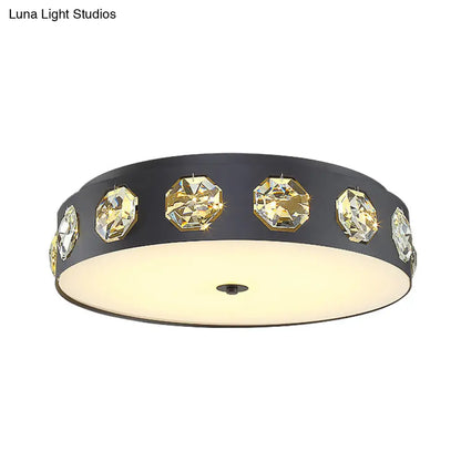 DecorBites™ DecorBites™ Contemporary Black LED Flush Mount Ceiling Light Fixture with Crystal Drum Insert