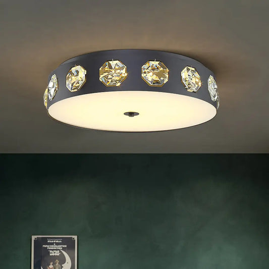 DecorBites™ DecorBites™ Contemporary Black LED Flush Mount Ceiling Light Fixture with Crystal Drum Insert