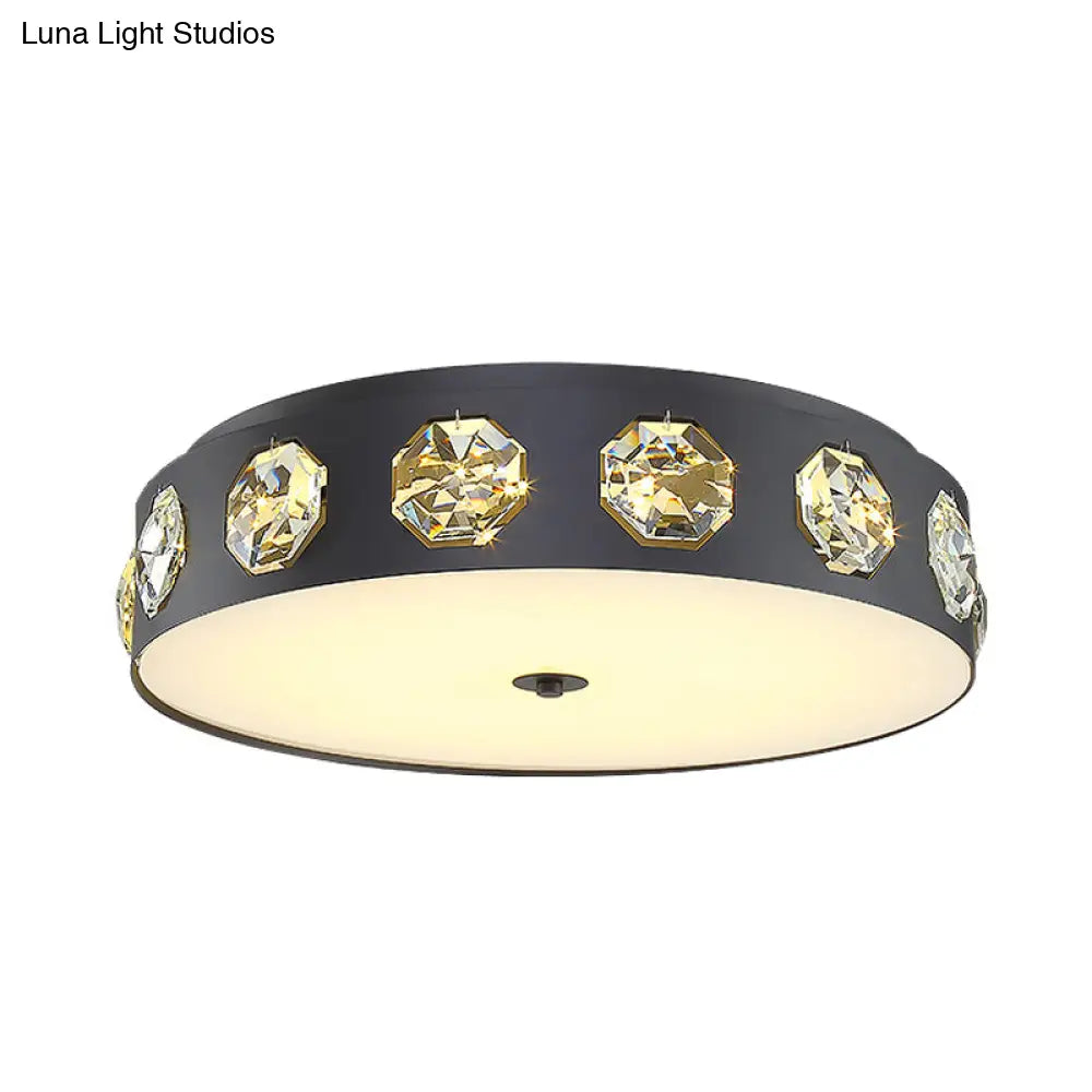 DecorBites™ DecorBites™ Contemporary Black LED Flush Mount Ceiling Light Fixture with Crystal Drum Insert