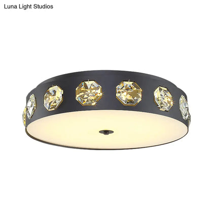 DecorBites™ DecorBites™ Contemporary Black LED Flush Mount Ceiling Light Fixture with Crystal Drum Insert