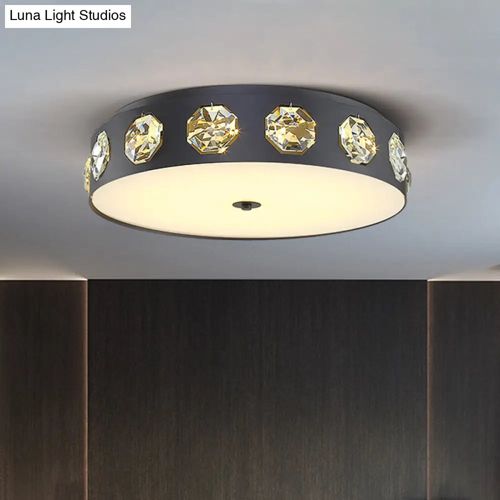 DecorBites™ DecorBites™ Contemporary Black LED Flush Mount Ceiling Light Fixture with Crystal Drum Insert
