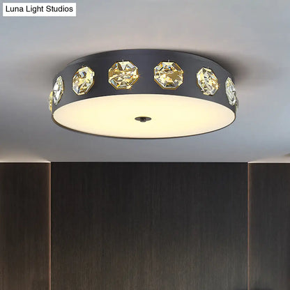 DecorBites™ DecorBites™ Contemporary Black LED Flush Mount Ceiling Light Fixture with Crystal Drum Insert