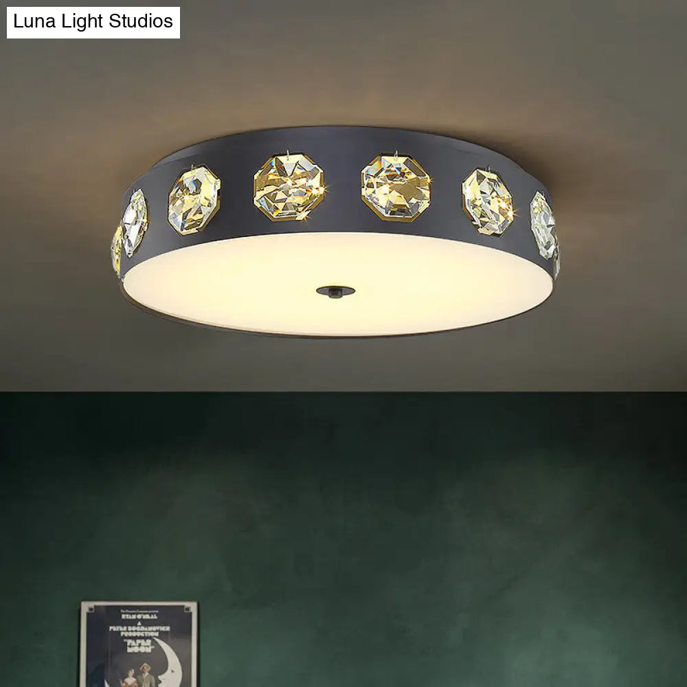 DecorBites™ DecorBites™ Contemporary Black LED Flush Mount Ceiling Light Fixture with Crystal Drum Insert