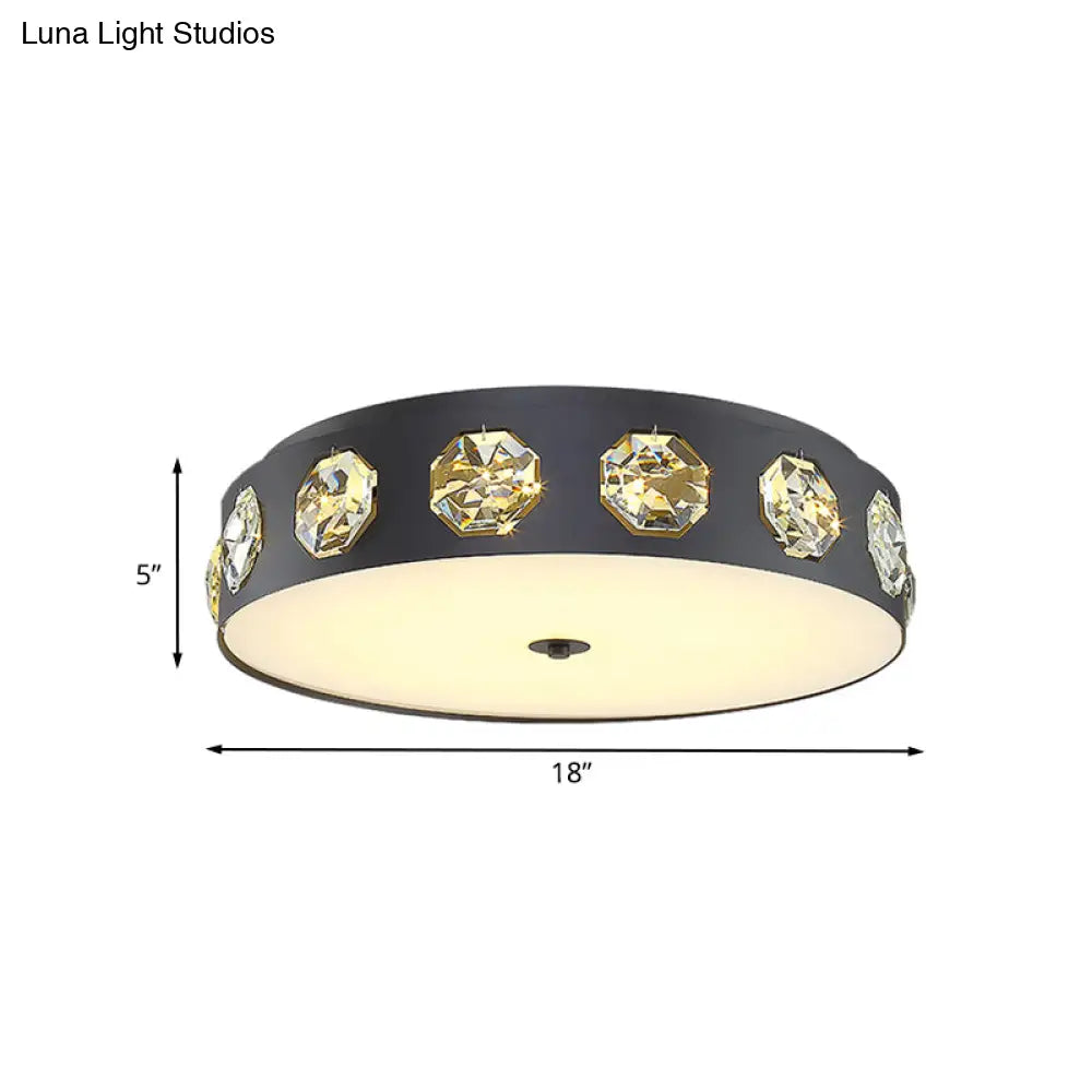 DecorBites™ DecorBites™ Contemporary Black LED Flush Mount Ceiling Light Fixture with Crystal Drum Insert