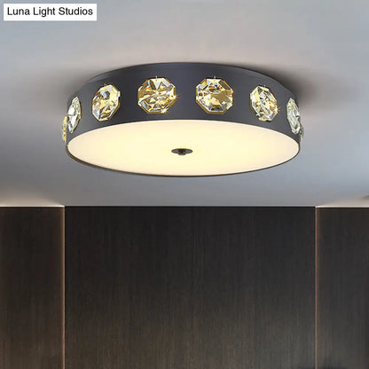 DecorBites™ DecorBites™ Contemporary Black LED Flush Mount Ceiling Light Fixture with Crystal Drum Insert