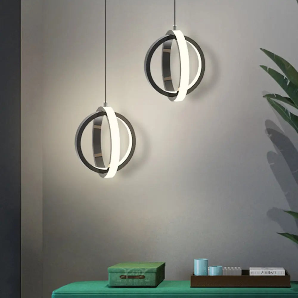 Contemporary Black LED Pendant Light - Orbit Metal Ceiling Light Kit with Warm/White Lighting