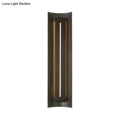 Contemporary black led wall lamp with metal shade featuring a sleek curved design and warm vertical led light strip