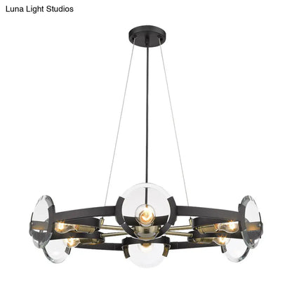 Lámpara de araña colgante circular contemporánea de metal negro con 6 cabezales suspendidos - Elegante luminaria