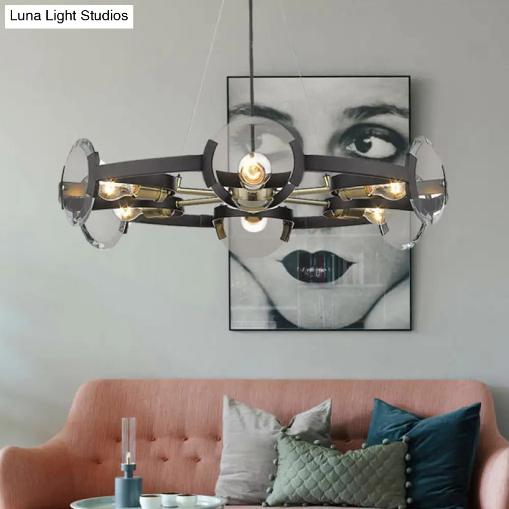 Lámpara de araña colgante circular contemporánea de metal negro con 6 cabezales suspendidos - Elegante luminaria