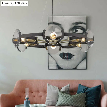 Lámpara de araña colgante circular contemporánea de metal negro con 6 cabezales suspendidos - Elegante luminaria