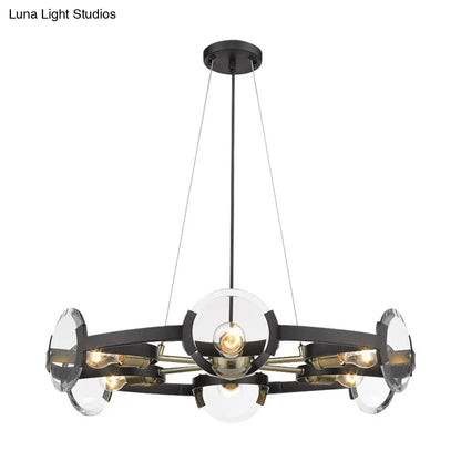 Lámpara de araña colgante circular contemporánea de metal negro con 6 cabezales suspendidos - Elegante luminaria